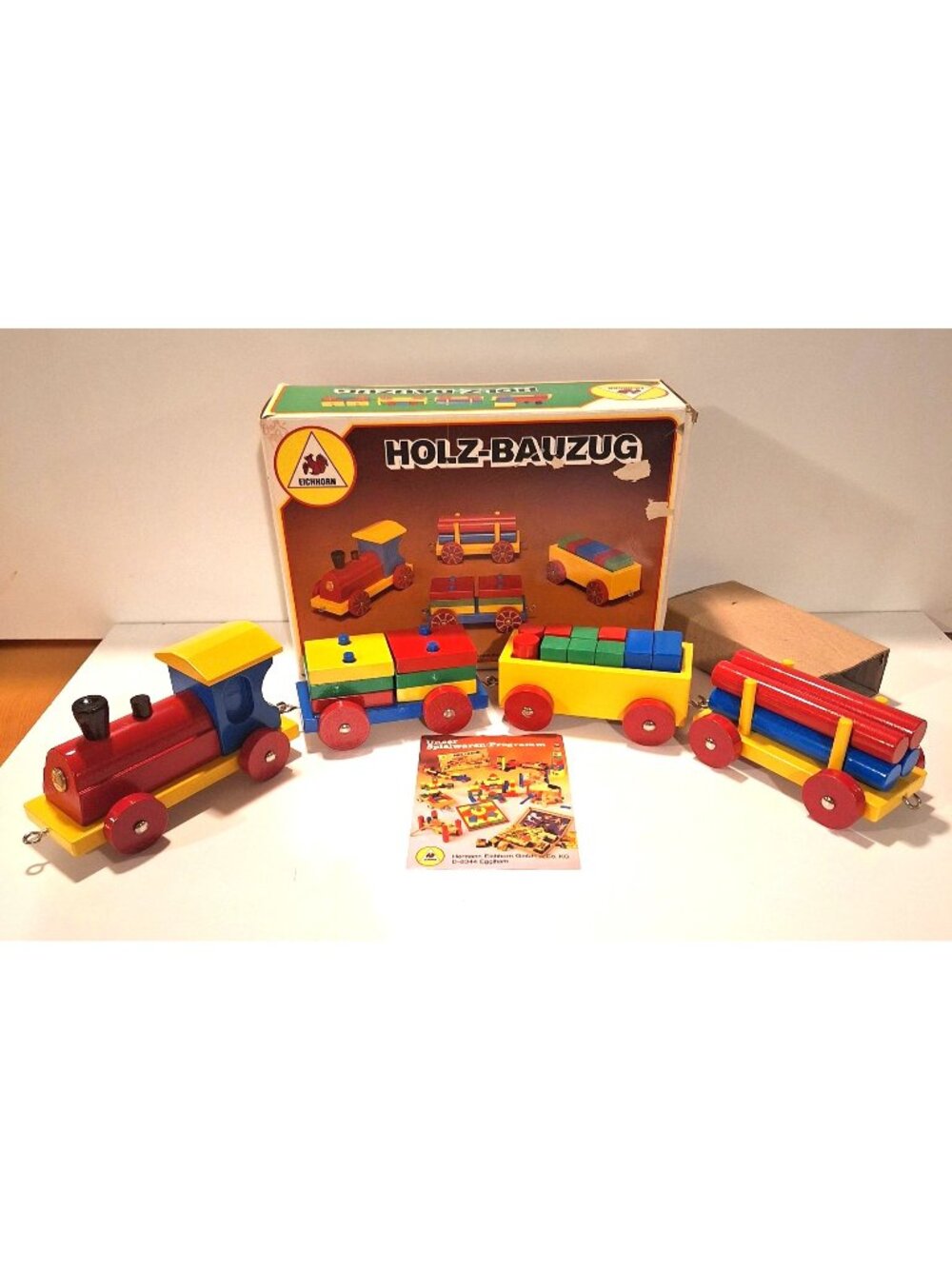Eichhorn Holz-Bauzug Wooden Blocks Train Complete Set Original Box Vintage